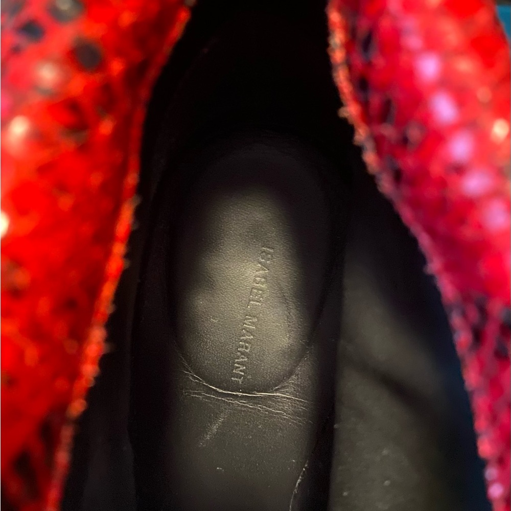 Isabel Marant Red Lisbo Snake-Print Booties Cone Heel Ankle Boots Python Sz 7.5 - Picture 12 of 14
